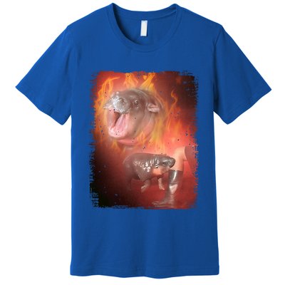 Moo Deng Bouncy Pig In Thai Fire Picture The Cute Baby Hippo Premium T-Shirt