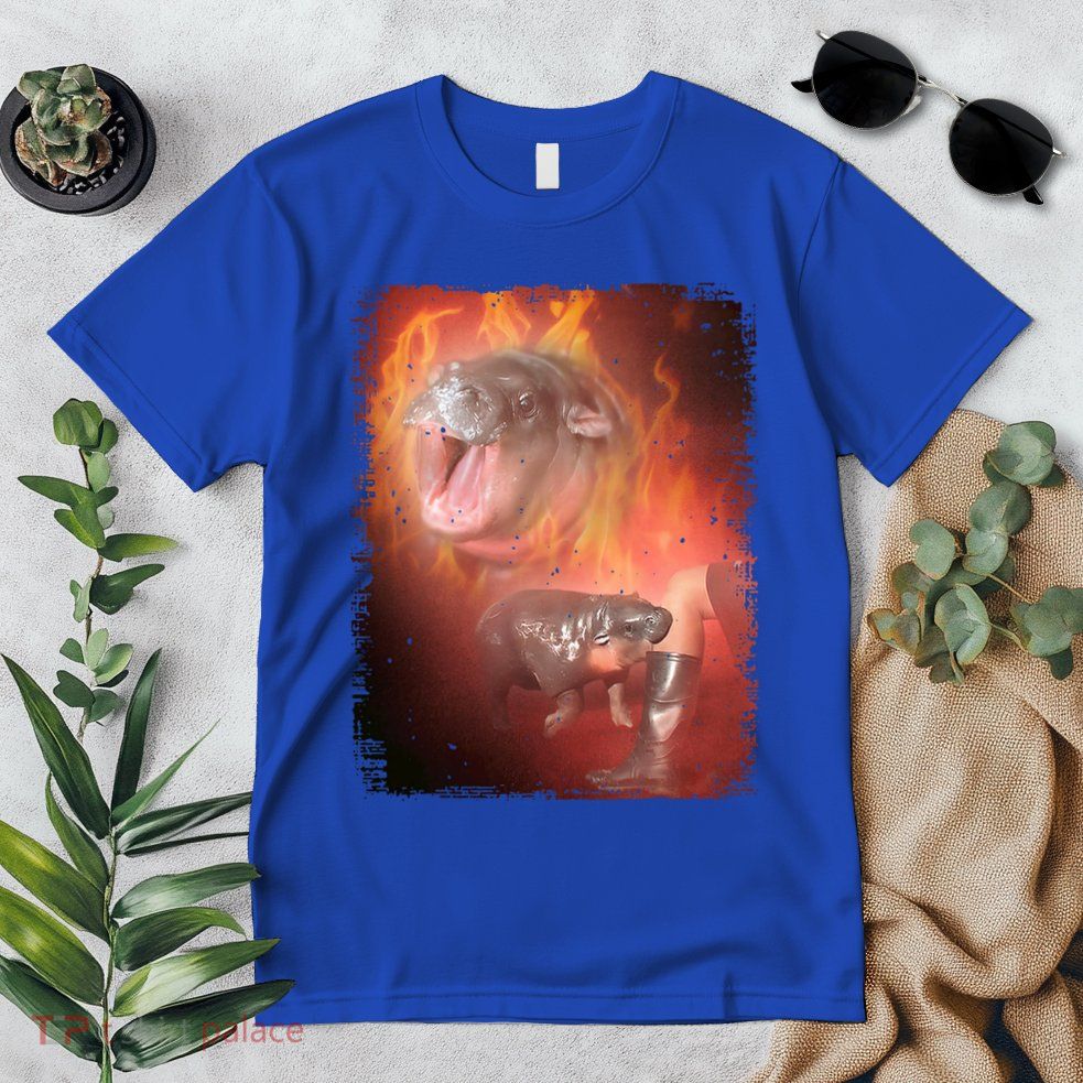 Moo Deng Bouncy Pig In Thai Fire Picture The Cute Baby Hippo Premium T-Shirt