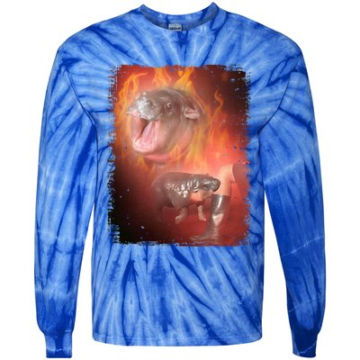 Moo Deng Bouncy Pig In Thai Fire Picture The Cute Baby Hippo Tie-Dye Long Sleeve Shirt