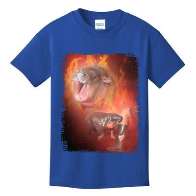 Moo Deng Bouncy Pig In Thai Fire Picture The Cute Baby Hippo Kids T-Shirt