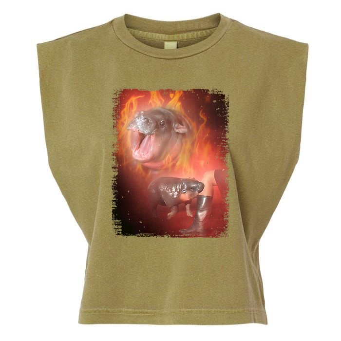 Moo Deng Bouncy Pig In Thai Fire Picture The Cute Baby Hippo Garment-Dyed Women's Muscle Tee