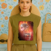 Moo Deng Bouncy Pig In Thai Fire Picture The Cute Baby Hippo Garment-Dyed Women's Muscle Tee