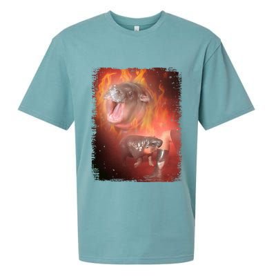 Moo Deng Bouncy Pig In Thai Fire Picture The Cute Baby Hippo Sueded Cloud Jersey T-Shirt