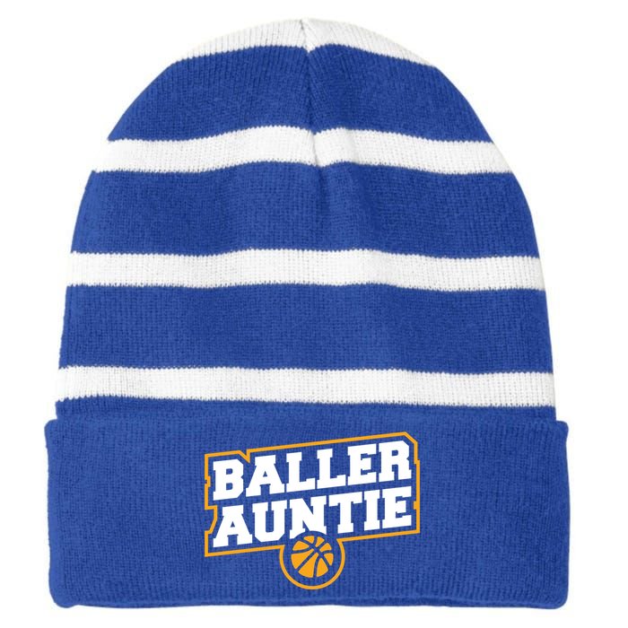 Mothers Day Baller Auntie Gift Baseball Aunt Meaningful Gift Striped Beanie with Solid Band