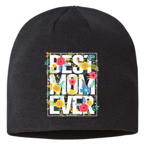 Mothers Day Best Mom Ever Floral Typography Design Flowers Sustainable Beanie