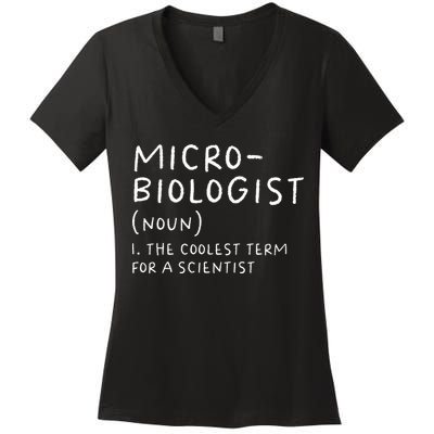 Microbiologist Definition Biology Scientist Science Teacher Women's V-Neck T-Shirt