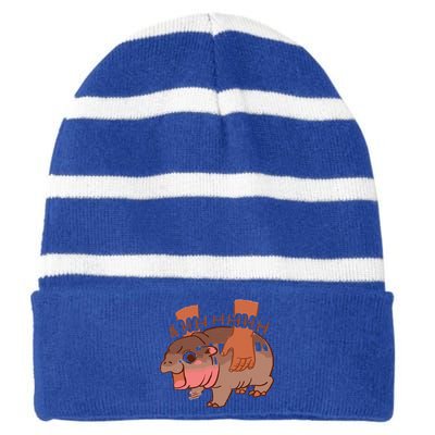 Moo Deng Bouncy Pig In Thai Picture The Cute Baby Hippo Striped Beanie with Solid Band