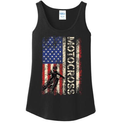 Motocross Dirt Bike American Usa Flag Ladies Essential Tank