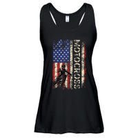 Motocross Dirt Bike American Usa Flag Ladies Essential Flowy Tank