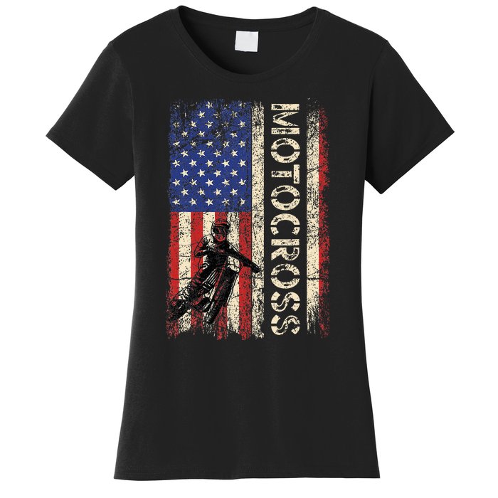 Motocross Dirt Bike American Usa Flag Women's T-Shirt