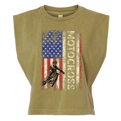 Motocross Dirt Bike American Usa Flag Garment-Dyed Women's Muscle Tee