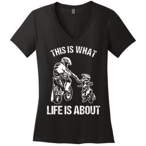 Motocross Dirt Bike Dad Motorcycle Biker Father Women's V-Neck T-Shirt