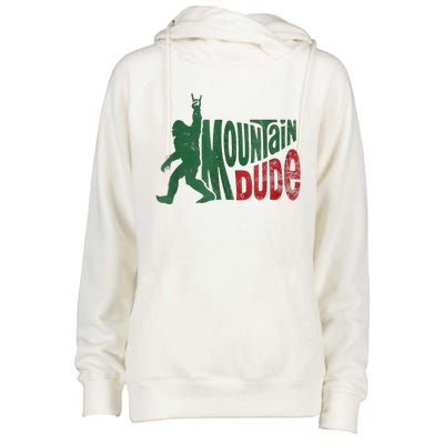 Mountain Dude Bigfoot Sasquatch Rock On Womens Funnel Neck Pullover Hood