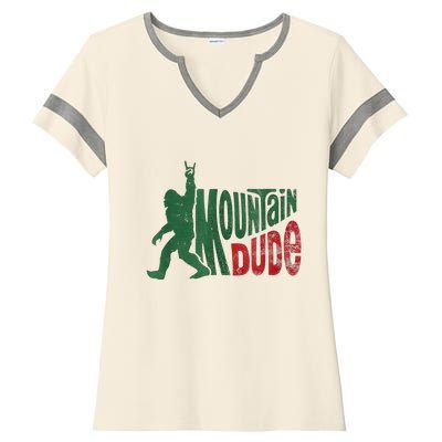 Mountain Dude Bigfoot Sasquatch Rock On Ladies Halftime Notch Neck Tee