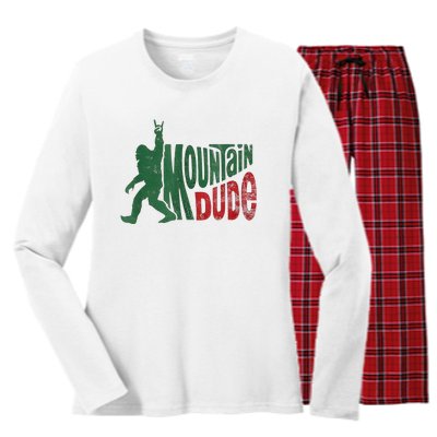 Mountain Dude Bigfoot Sasquatch Rock On Women's Long Sleeve Flannel Pajama Set 