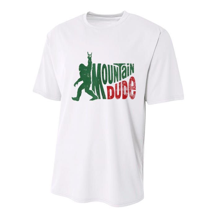 Mountain Dude Bigfoot Sasquatch Rock On Youth Performance Sprint T-Shirt