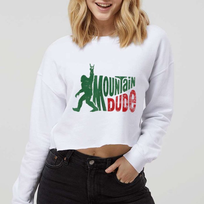 Mountain Dude Bigfoot Sasquatch Rock On Cropped Pullover Crew