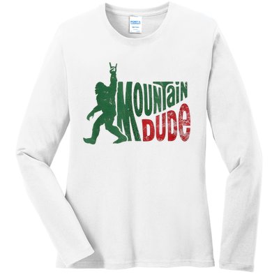 Mountain Dude Bigfoot Sasquatch Rock On Ladies Long Sleeve Shirt