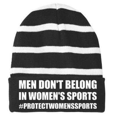 Men Dont Belong In Womens Sports | Protect Womens Sports | Riley Gaines Striped Beanie with Solid Band