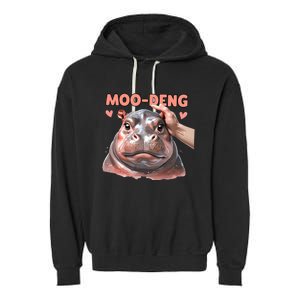 Moo Deng Bouncy Pig In Thai Picture The Cute Baby Hippo Garment-Dyed Fleece Hoodie