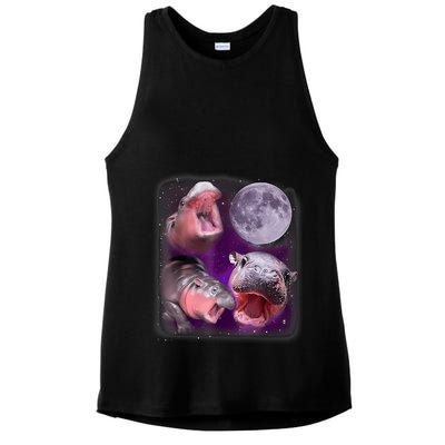 Moo Deng Bouncy Pig In Thai Picture Howling Under The Moon Ladies PosiCharge Tri-Blend Wicking Tank