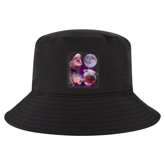 Moo Deng Bouncy Pig In Thai Picture Howling Under The Moon Cool Comfort Performance Bucket Hat