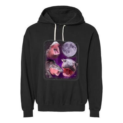 Moo Deng Bouncy Pig In Thai Picture Howling Under The Moon Garment-Dyed Fleece Hoodie