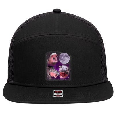 Moo Deng Bouncy Pig In Thai Picture Howling Under The Moon 7 Panel Mesh Trucker Snapback Hat