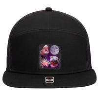 Moo Deng Bouncy Pig In Thai Picture Howling Under The Moon 7 Panel Mesh Trucker Snapback Hat