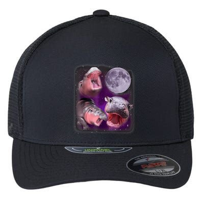 Moo Deng Bouncy Pig In Thai Picture Howling Under The Moon Flexfit Unipanel Trucker Cap