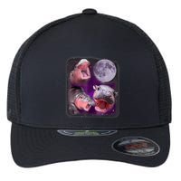 Moo Deng Bouncy Pig In Thai Picture Howling Under The Moon Flexfit Unipanel Trucker Cap