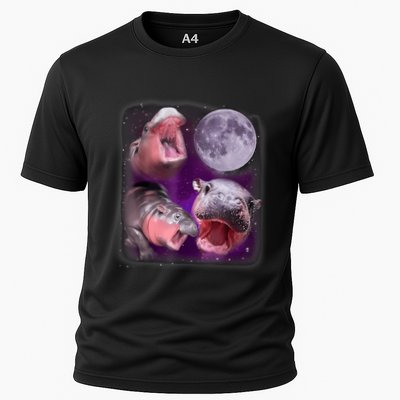 Moo Deng Bouncy Pig In Thai Picture Howling Under The Moon Performance Shirt