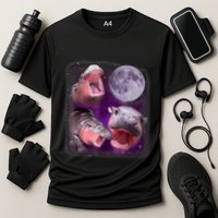 Moo Deng Bouncy Pig In Thai Picture Howling Under The Moon Performance Shirt