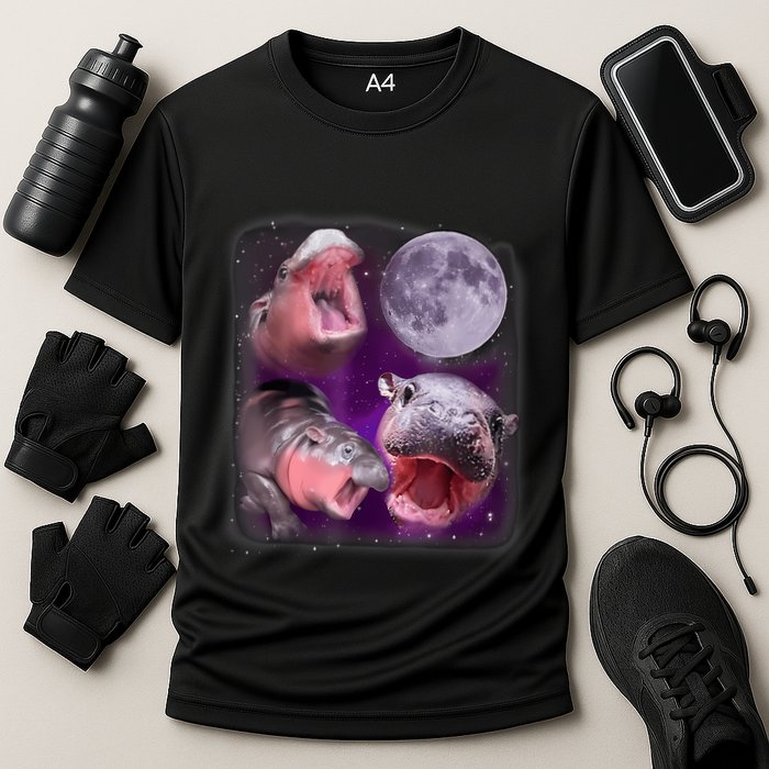 Moo Deng Bouncy Pig In Thai Picture Howling Under The Moon Performance Shirt