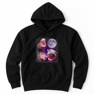 Moo Deng Bouncy Pig In Thai Picture Howling Under The Moon Hoodie