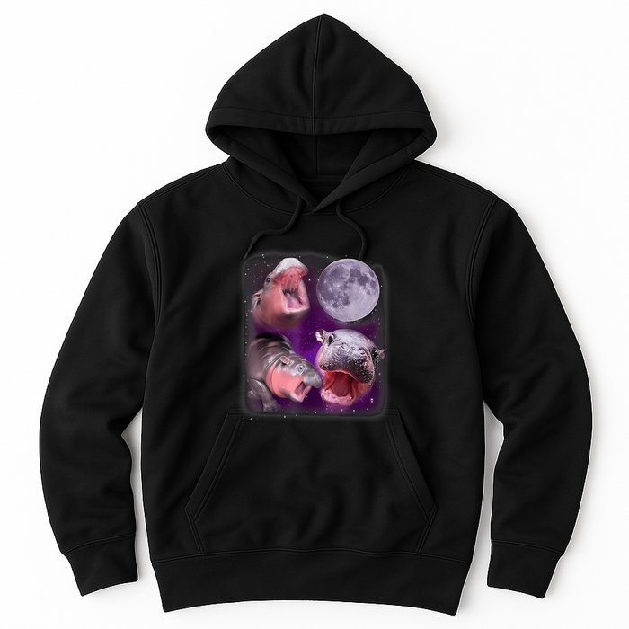 Moo Deng Bouncy Pig In Thai Picture Howling Under The Moon Hoodie