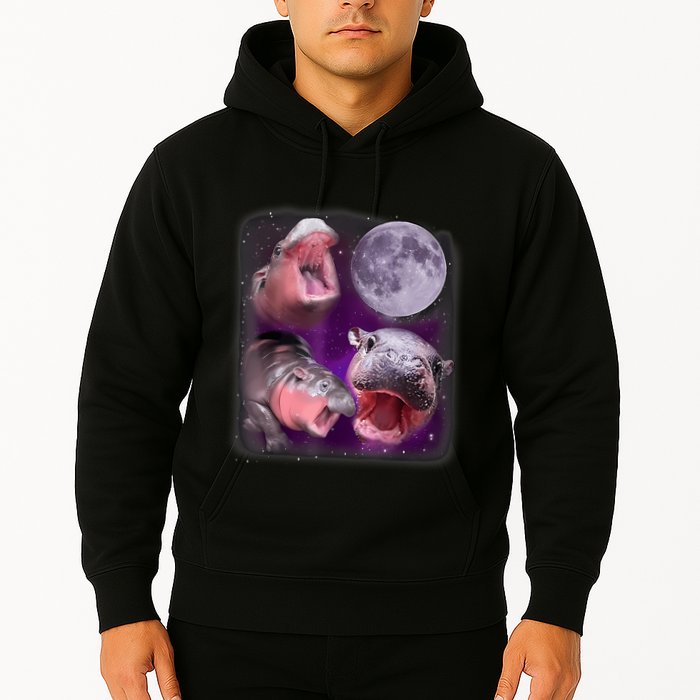 Moo Deng Bouncy Pig In Thai Picture Howling Under The Moon Hoodie