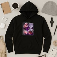 Moo Deng Bouncy Pig In Thai Picture Howling Under The Moon Hoodie