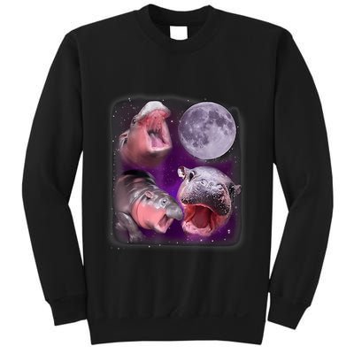 Moo Deng Bouncy Pig In Thai Picture Howling Under The Moon Sweatshirt