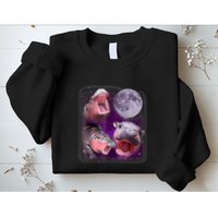 Moo Deng Bouncy Pig In Thai Picture Howling Under The Moon Sweatshirt