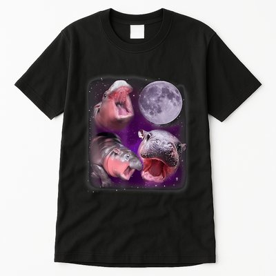 Moo Deng Bouncy Pig In Thai Picture Howling Under The Moon Tall T-Shirt