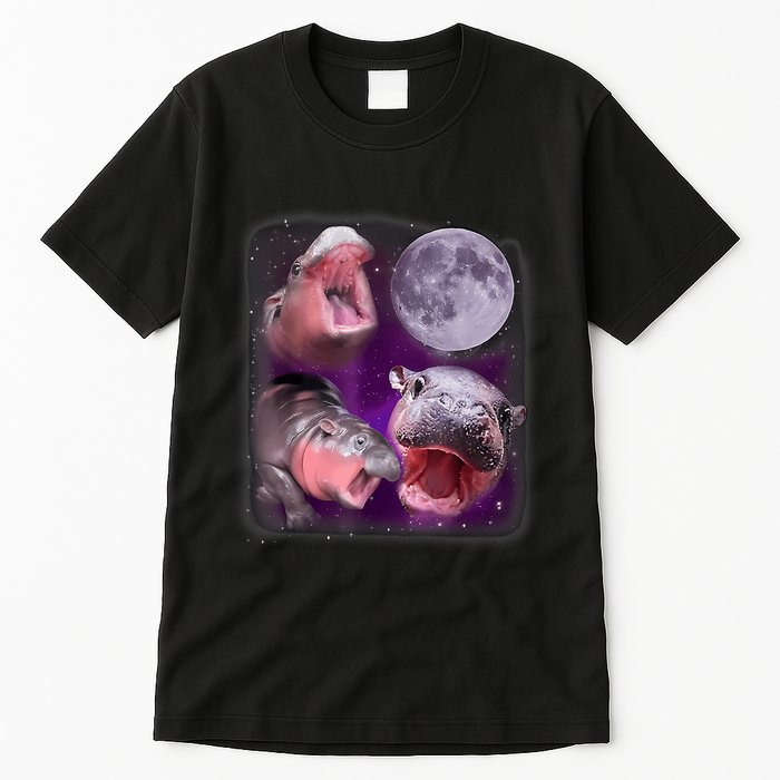 Moo Deng Bouncy Pig In Thai Picture Howling Under The Moon Tall T-Shirt