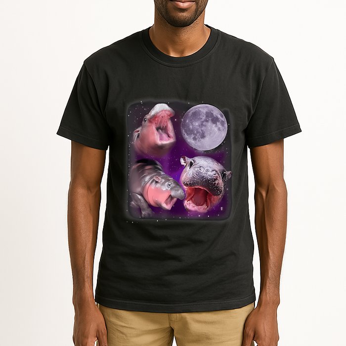 Moo Deng Bouncy Pig In Thai Picture Howling Under The Moon Tall T-Shirt