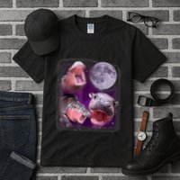 Moo Deng Bouncy Pig In Thai Picture Howling Under The Moon Tall T-Shirt