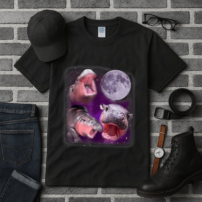 Moo Deng Bouncy Pig In Thai Picture Howling Under The Moon Tall T-Shirt