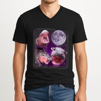 Moo Deng Bouncy Pig In Thai Picture Howling Under The Moon V-Neck T-Shirt
