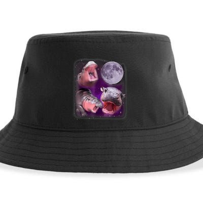 Moo Deng Bouncy Pig In Thai Picture Howling Under The Moon Sustainable Bucket Hat
