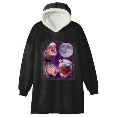 Moo Deng Bouncy Pig In Thai Picture Howling Under The Moon Hooded Wearable Blanket