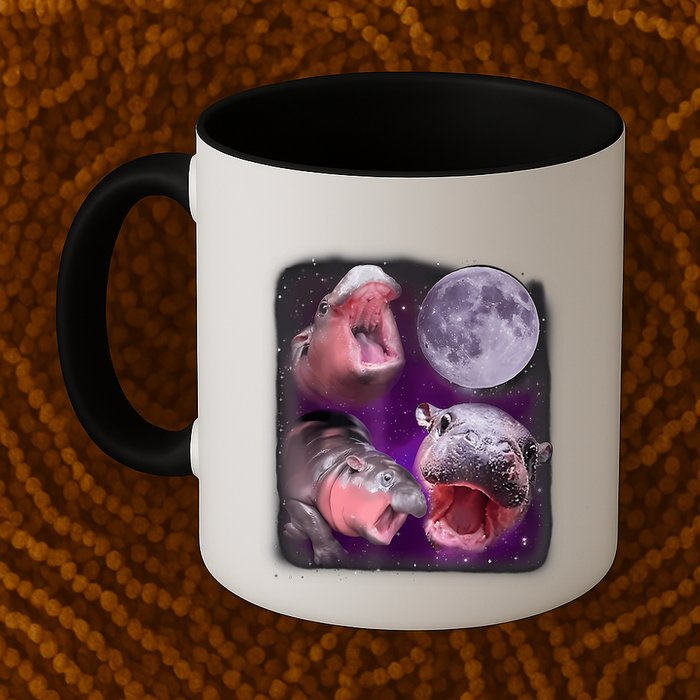 Moo Deng Bouncy Pig In Thai Picture Howling Under The Moon Mug
