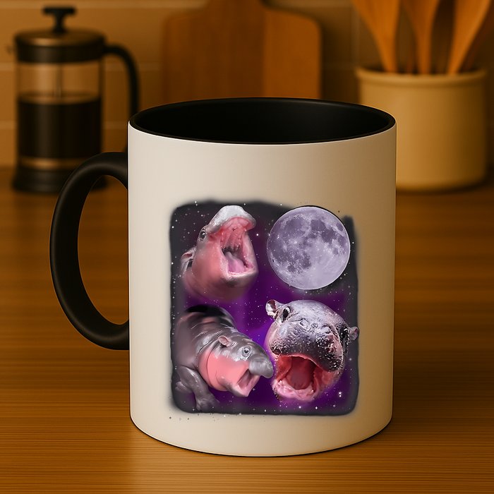 Moo Deng Bouncy Pig In Thai Picture Howling Under The Moon Mug